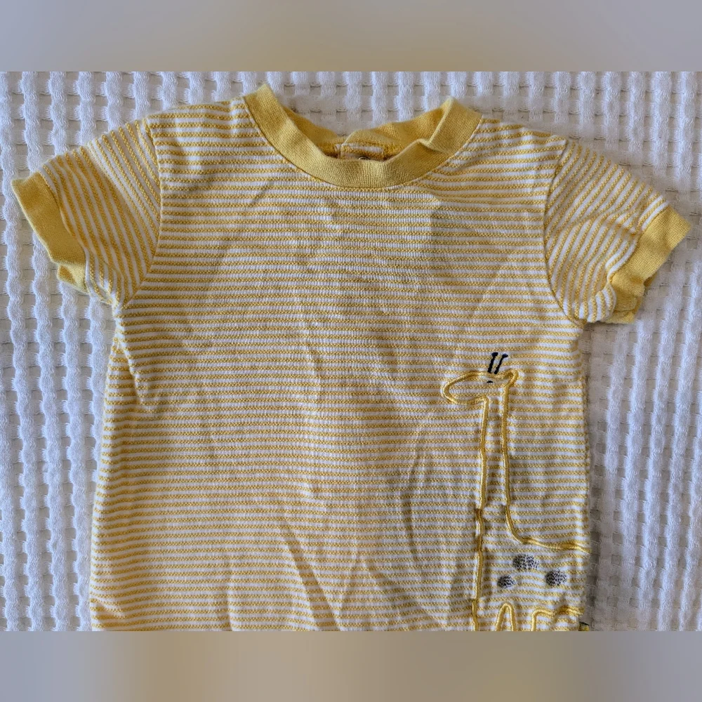 Vintage Gymboree Yellow Striped Baby Romper with Giraffe Embroidery 90s Size NB